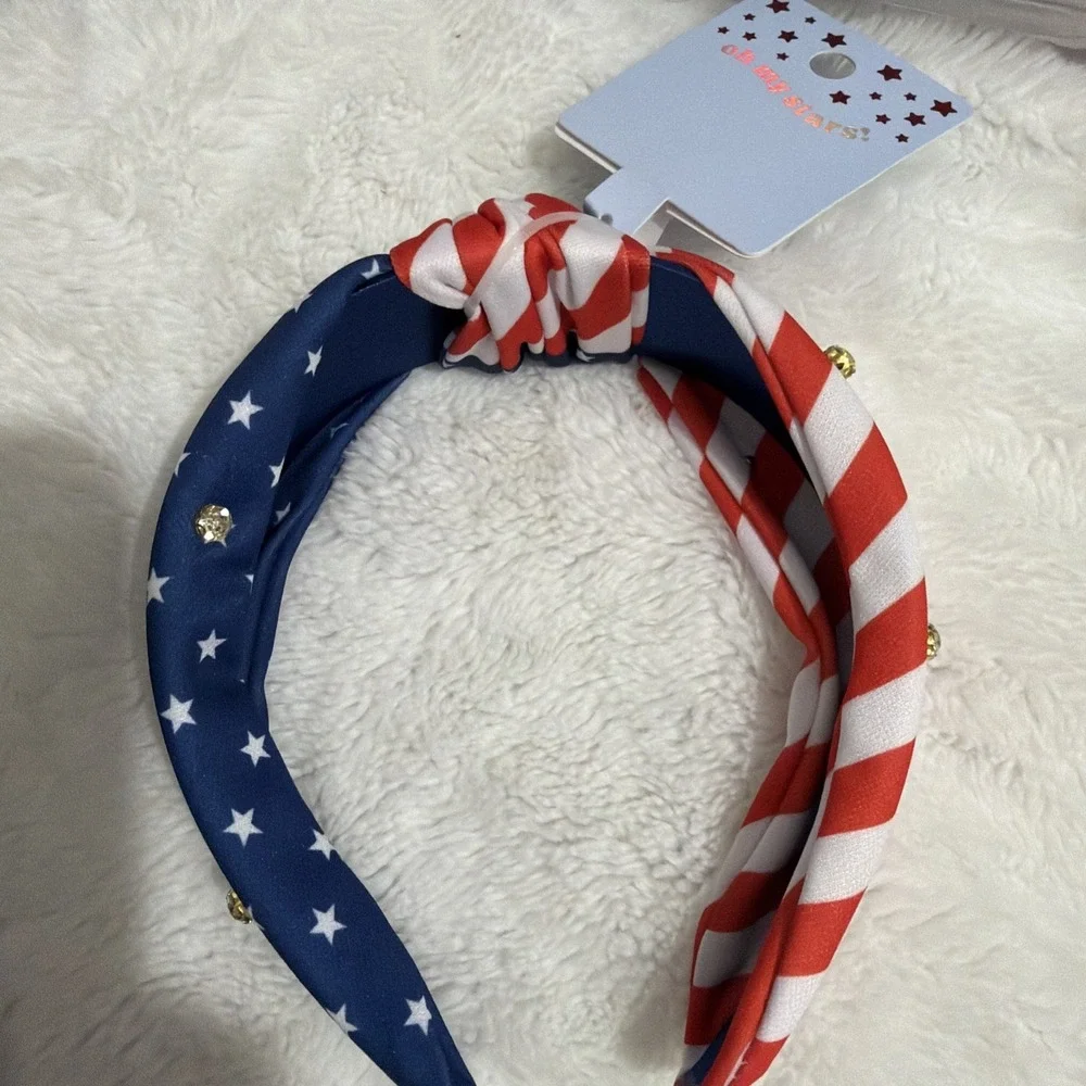 Patriotic American Flag Knot Headband Rhinestone Stars &‎ Stripes Red White Blue